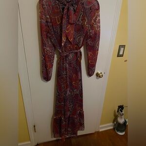 Jessica Howard Red and Purple Paisley Long Sleeve Dress